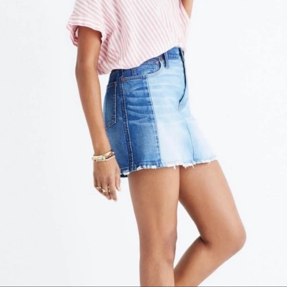 Madewell Pieced McCarren A-Line Denim 2-Tone Jean Skirt Size 29